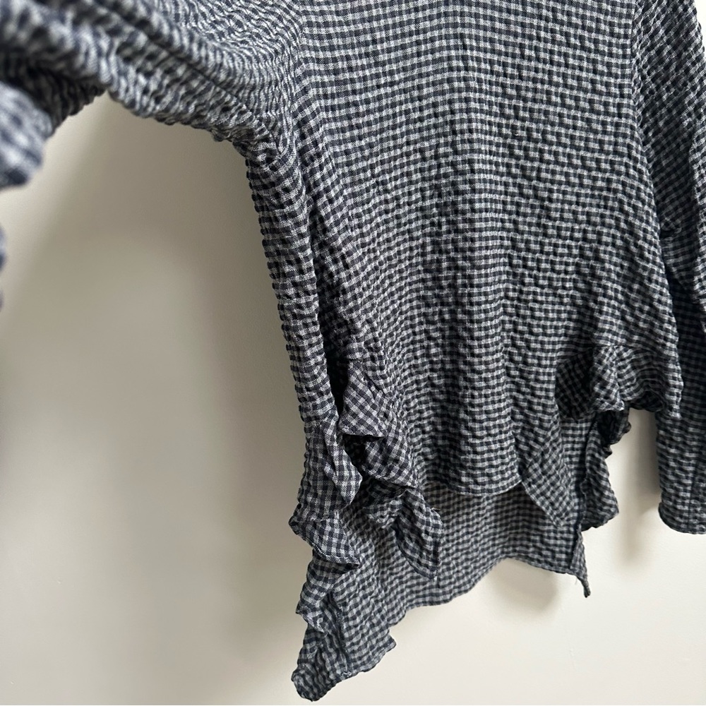 Zara Woman Gingham Check Ruffled High Low Long Sleeve Top Gray Crinkled S - Picture 9 of 9